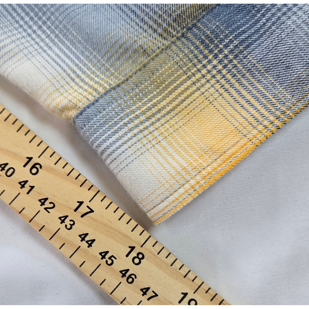 Eddie Bauer Womens XL Plaid Flannel Shirt Yellow Navy Blue Classic Fit Button Up - Picture 6 of 7